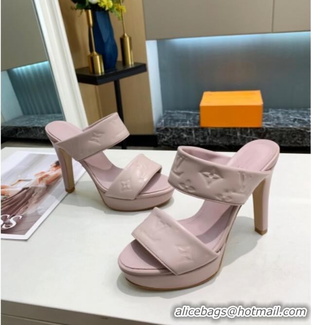 Good Product Louis Vuitton Monogram Leather Heel Sandals 10.5cm 030864 Light Pink 2021