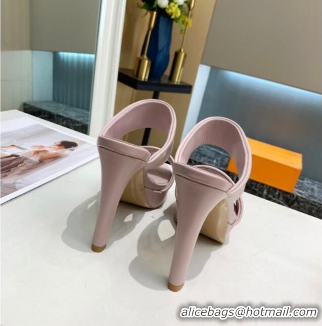 Good Product Louis Vuitton Monogram Leather Heel Sandals 10.5cm 030864 Light Pink 2021