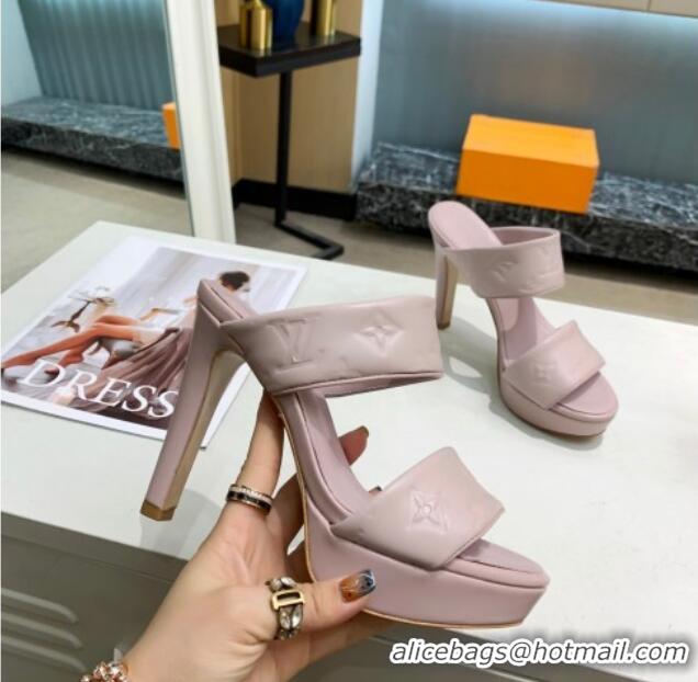 Good Product Louis Vuitton Monogram Leather Heel Sandals 10.5cm 030864 Light Pink 2021