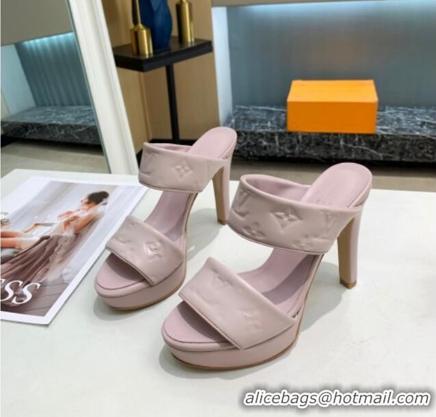 Good Product Louis Vuitton Monogram Leather Heel Sandals 10.5cm 030864 Light Pink 2021