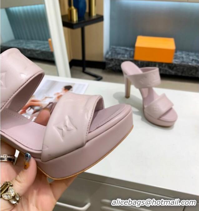 Good Product Louis Vuitton Monogram Leather Heel Sandals 10.5cm 030864 Light Pink 2021