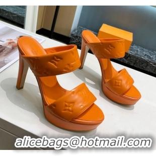 Perfect Louis Vuitton Monogram Leather Heel Sandals 10.5cm 030864 Orange 2021