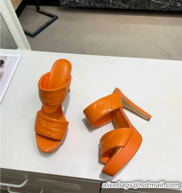 Perfect Louis Vuitton Monogram Leather Heel Sandals 10.5cm 030864 Orange 2021