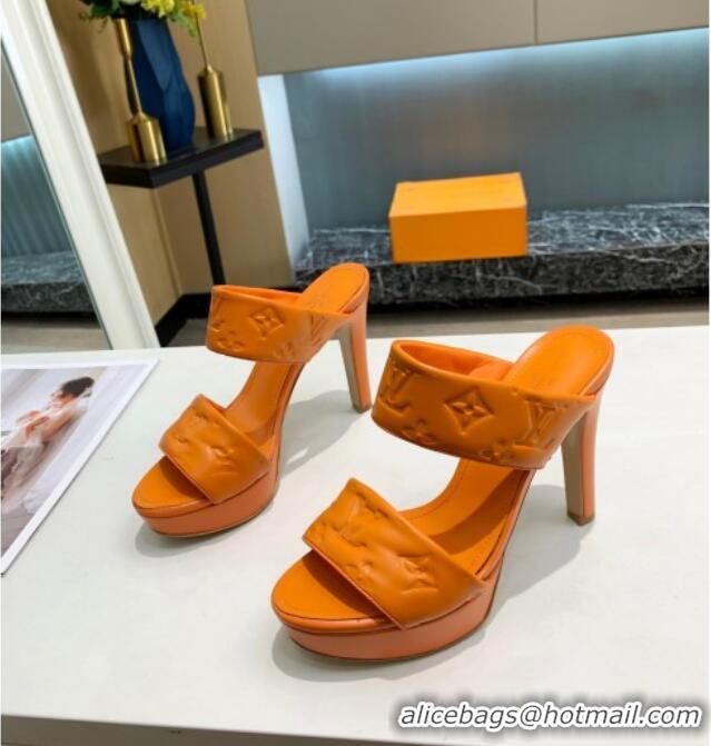 Perfect Louis Vuitton Monogram Leather Heel Sandals 10.5cm 030864 Orange 2021