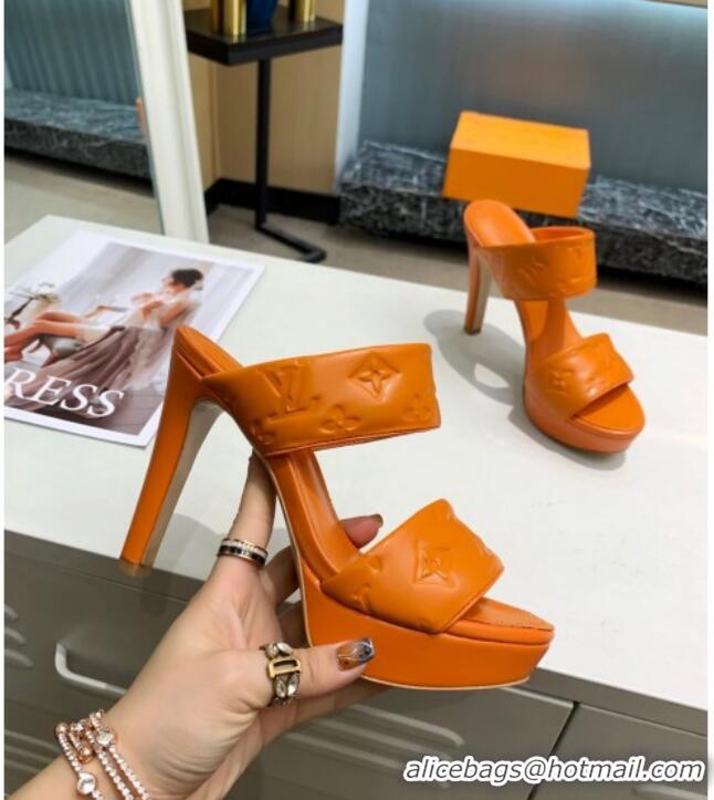 Perfect Louis Vuitton Monogram Leather Heel Sandals 10.5cm 030864 Orange 2021