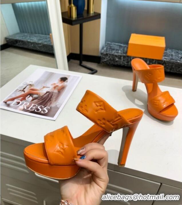 Perfect Louis Vuitton Monogram Leather Heel Sandals 10.5cm 030864 Orange 2021