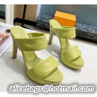 Fashion Louis Vuitton Monogram Leather Heel Sandals 10.5cm 030864 Kiwi Green 2021