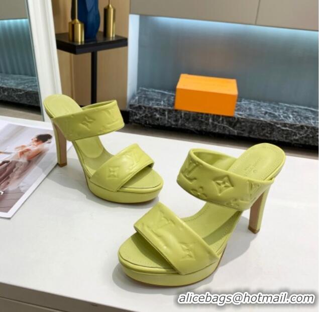 Fashion Louis Vuitton Monogram Leather Heel Sandals 10.5cm 030864 Kiwi Green 2021