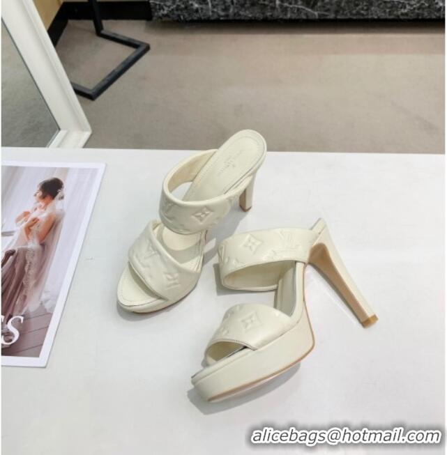 Super Quality Louis Vuitton Monogram Leather Heel Sandals 10.5cm 030864 White 2021