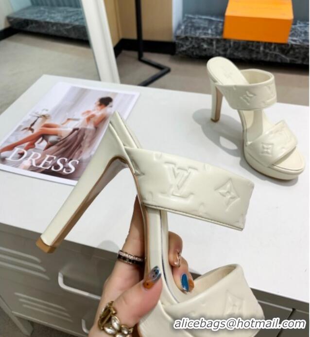 Super Quality Louis Vuitton Monogram Leather Heel Sandals 10.5cm 030864 White 2021