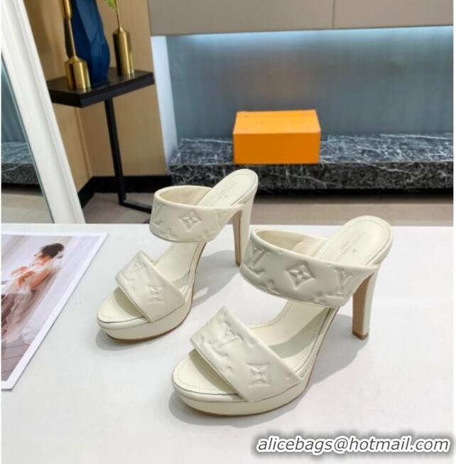 Super Quality Louis Vuitton Monogram Leather Heel Sandals 10.5cm 030864 White 2021