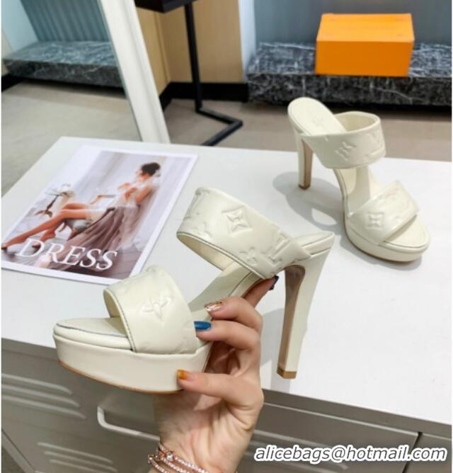 Super Quality Louis Vuitton Monogram Leather Heel Sandals 10.5cm 030864 White 2021