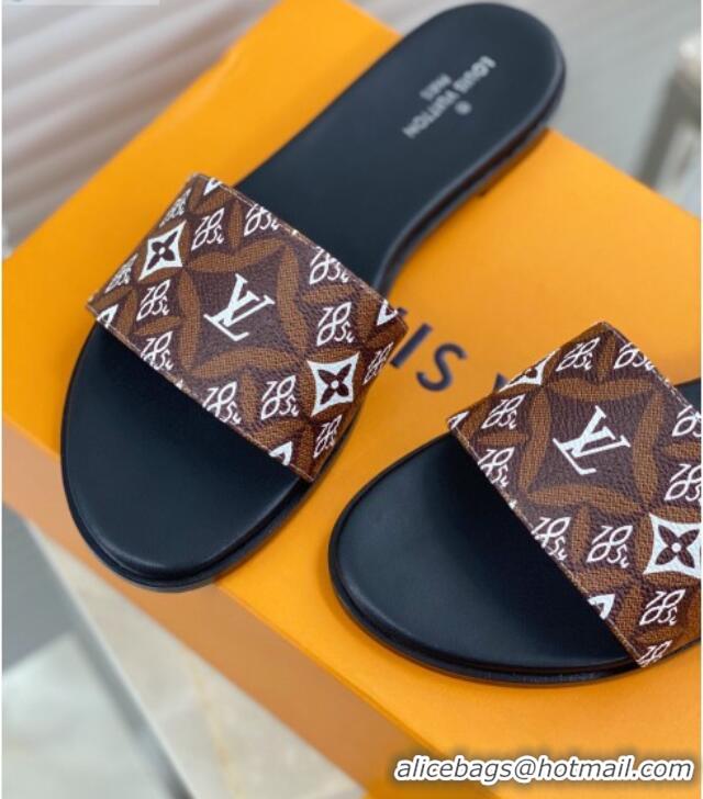 Best Design Louis Vuitton Since 1854 Lock It Flat Slide Sandals 030871 Brown