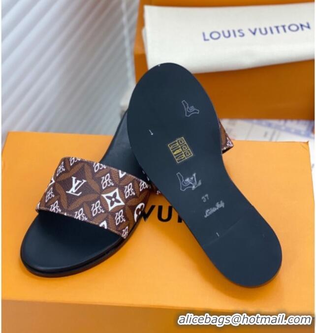 Best Design Louis Vuitton Since 1854 Lock It Flat Slide Sandals 030871 Brown