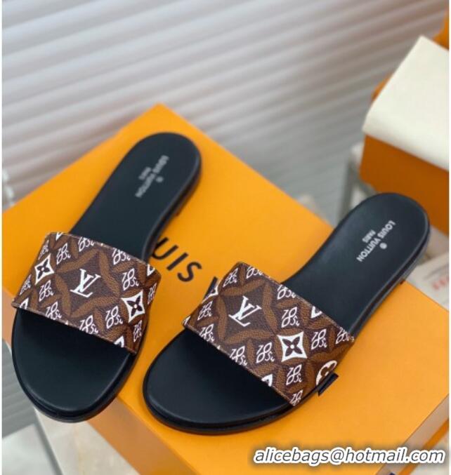 Best Design Louis Vuitton Since 1854 Lock It Flat Slide Sandals 030871 Brown