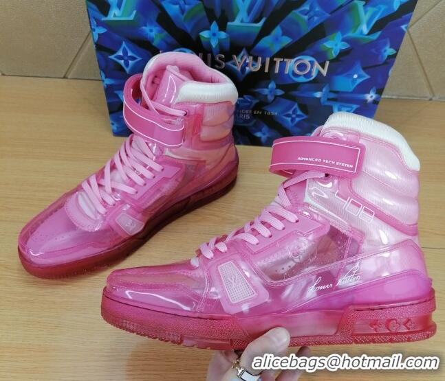 Best Luxury Louis Vuitton LV Trainer Transparent Boot Sneakers 030915 Pink 2021