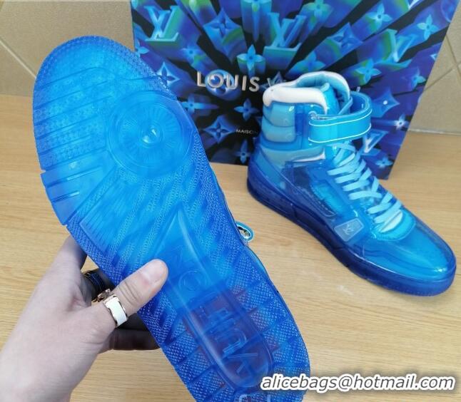 Best Luxury Louis Vuitton LV Trainer Transparent Boot Sneakers 030915 Blue 2021