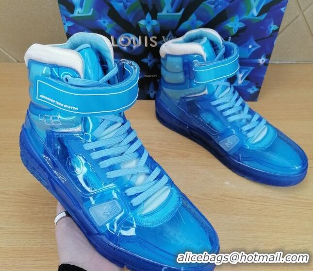 Best Luxury Louis Vuitton LV Trainer Transparent Boot Sneakers 030915 Blue 2021