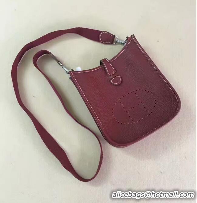 Top Grade Hermes Evelyne original togo leather mini Shoulder Bag H15698 Burgundy