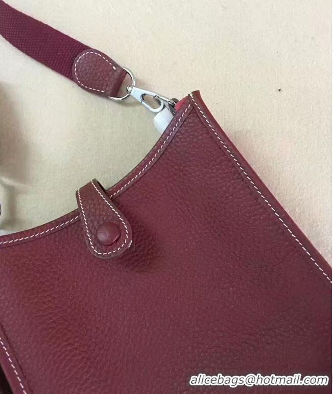 Top Grade Hermes Evelyne original togo leather mini Shoulder Bag H15698 Burgundy