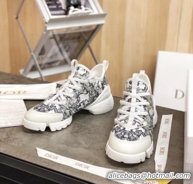 Grade Quality Dior D-Connect Sneakers in Print Technical Fabric 111050 Black/White