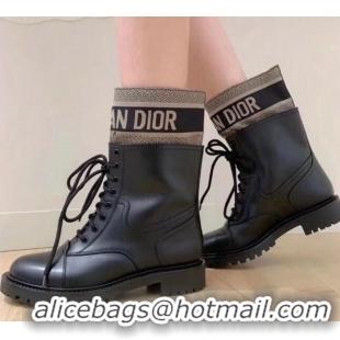 Sumptuous Dior D-Major Short Boots in Black Calfskin and Taupe Technical Fabric 111206