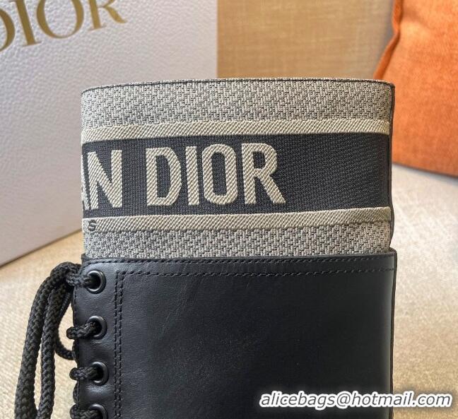 Sumptuous Dior D-Major Short Boots in Black Calfskin and Taupe Technical Fabric 111206