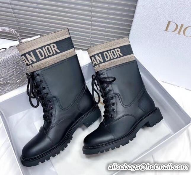 Sumptuous Dior D-Major Short Boots in Black Calfskin and Taupe Technical Fabric 111206