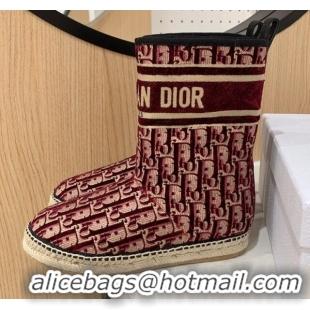 Unique Style Dior Chez Moi Granville Short Slip-on Short Boots in Burgundy Oblique Embroidered Velvet 111258