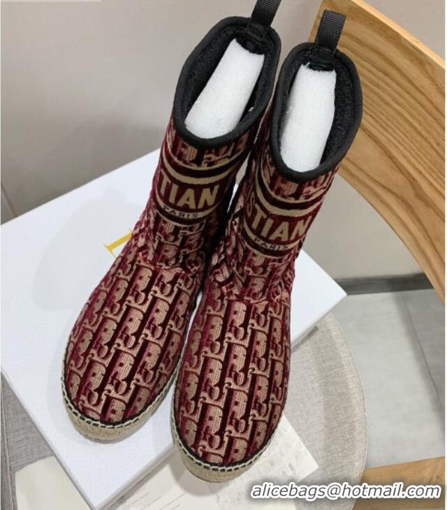 Unique Style Dior Chez Moi Granville Short Slip-on Short Boots in Burgundy Oblique Embroidered Velvet 111258