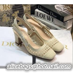 Best Price Dior x Moi Slingback Pumps in White Cannage Embroidered Mesh 111301