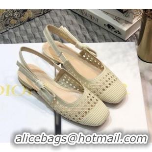 Good Quality Dior x Moi Slingback Ballerinas Flats in White Cannage Embroidered Mesh 111302