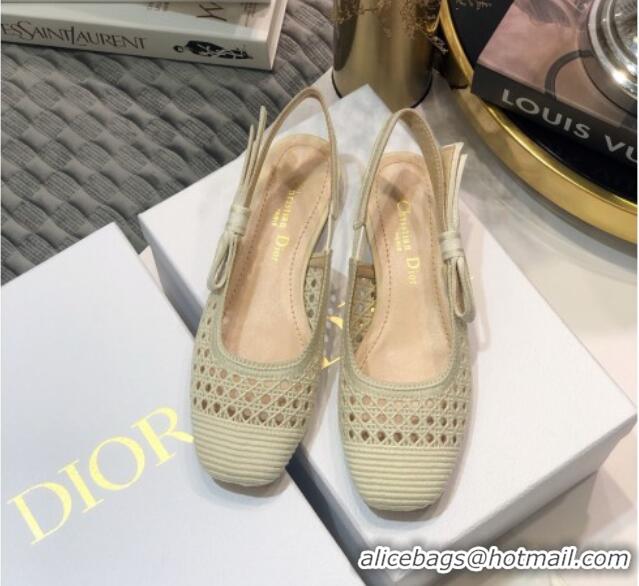 Good Quality Dior x Moi Slingback Ballerinas Flats in White Cannage Embroidered Mesh 111302