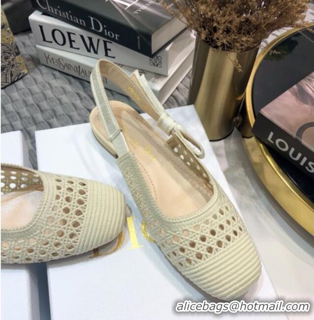 Good Quality Dior x Moi Slingback Ballerinas Flats in White Cannage Embroidered Mesh 111302