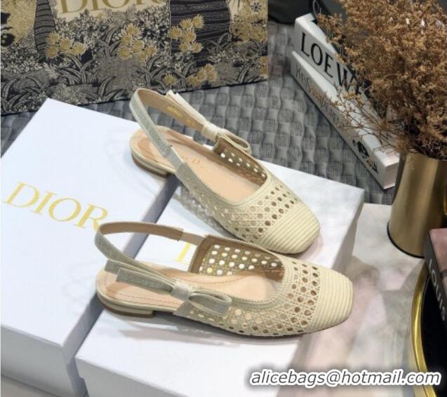 Good Quality Dior x Moi Slingback Ballerinas Flats in White Cannage Embroidered Mesh 111302