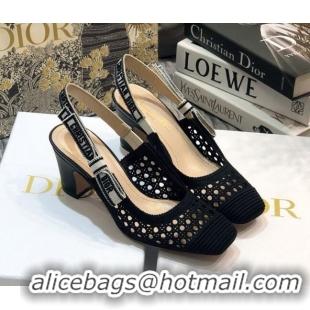 Luxury Dior x Moi Slingback Pumps in Black Cannage Embroidered Mesh 111302