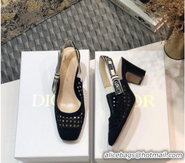 Luxury Dior x Moi Slingback Pumps in Black Cannage Embroidered Mesh 111302