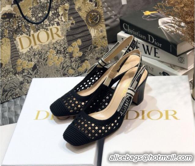 Luxury Dior x Moi Slingback Pumps in Black Cannage Embroidered Mesh 111302