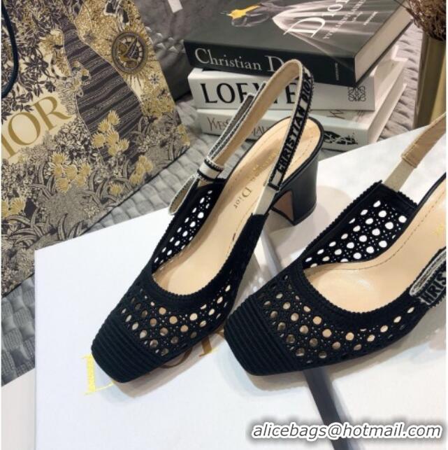 Luxury Dior x Moi Slingback Pumps in Black Cannage Embroidered Mesh 111302