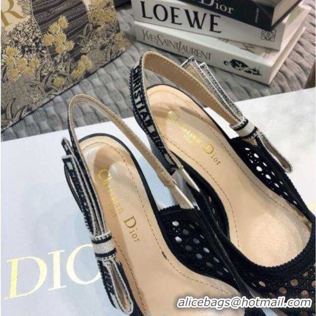 Luxury Dior x Moi Slingback Pumps in Black Cannage Embroidered Mesh 111302