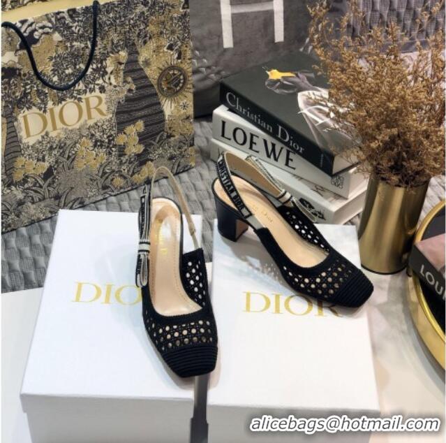 Luxury Dior x Moi Slingback Pumps in Black Cannage Embroidered Mesh 111302