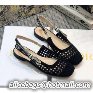 Best Grade Dior x Moi Slingback Ballerinas Flats in Black Cannage Embroidered Mesh 111302