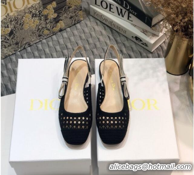 Best Grade Dior x Moi Slingback Ballerinas Flats in Black Cannage Embroidered Mesh 111302