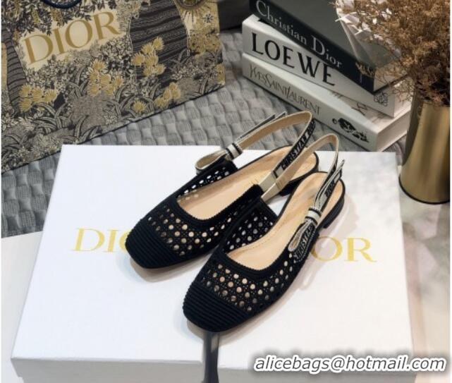 Best Grade Dior x Moi Slingback Ballerinas Flats in Black Cannage Embroidered Mesh 111302