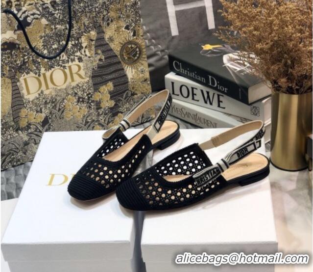 Best Grade Dior x Moi Slingback Ballerinas Flats in Black Cannage Embroidered Mesh 111302