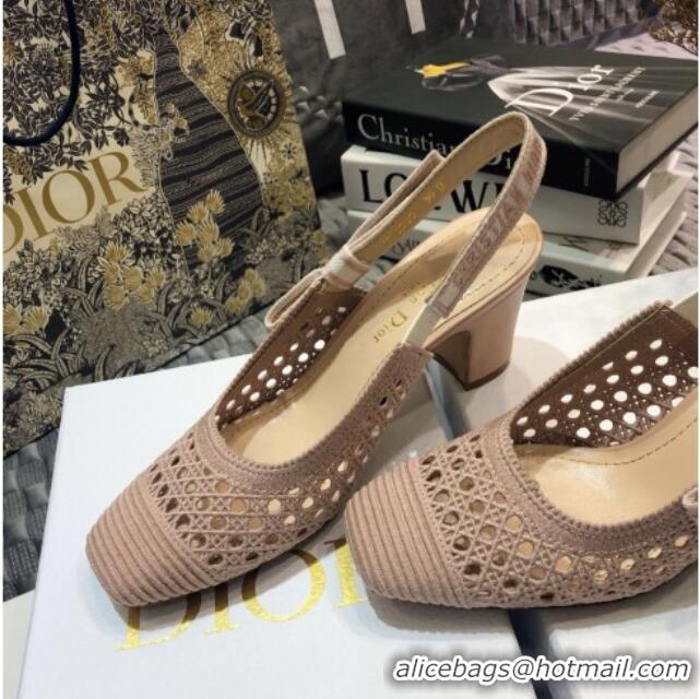 Best Quality Dior x Moi Slingback Pumps in Nude Cannage Embroidered Mesh 111303