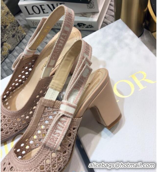 Best Quality Dior x Moi Slingback Pumps in Nude Cannage Embroidered Mesh 111303