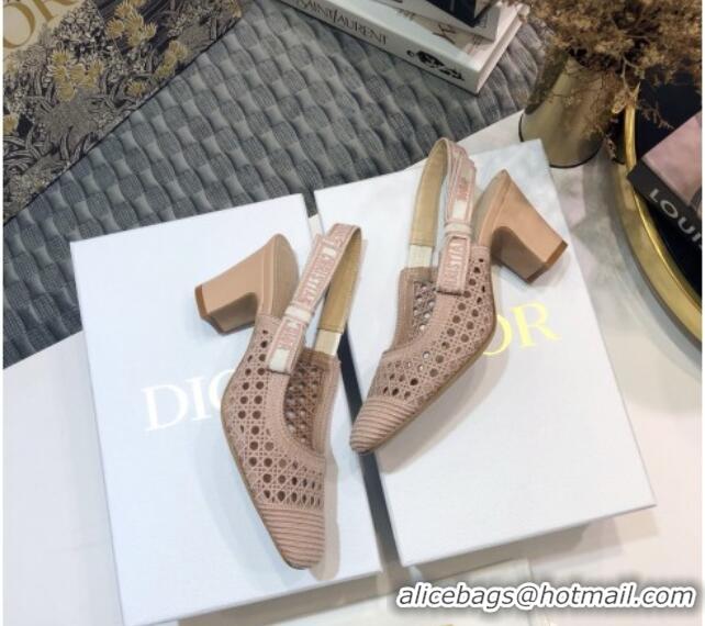 Best Quality Dior x Moi Slingback Pumps in Nude Cannage Embroidered Mesh 111303