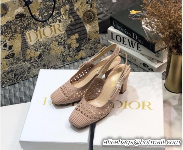 Best Quality Dior x Moi Slingback Pumps in Nude Cannage Embroidered Mesh 111303