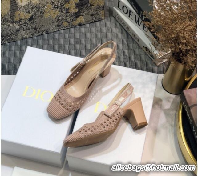 Best Quality Dior x Moi Slingback Pumps in Nude Cannage Embroidered Mesh 111303